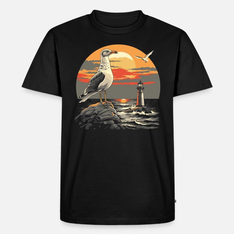 Möwe Seevogel Leuchtturm Sunset - Männer Premium Bio T-Shirt - Schwarz