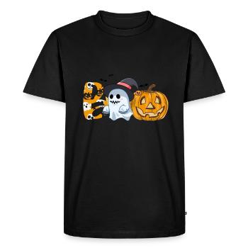 Halloween Boo Ghost Pumpkin and Bats - Men's Premium Organic T-Shirt - black - Front - Nico (187cm)