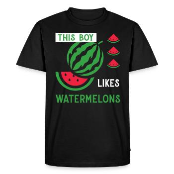 Garçon aime les pastèques fruits tropicaux d'été - T-shirt Premium bio Homme - noir - Devant - Nico (187cm)