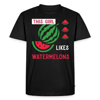 Fille aime les melons Fruits de pastèque d'été - T-shirt Premium bio Homme - noir - Devant - Nico (187cm)