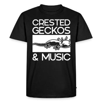 Geckos à crête, notes de musique, musicien, animal - T-shirt Premium bio Homme - noir - Devant - Nico (187cm)
