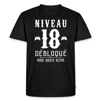 Niveau 18 Débloqué Cadeau D'anniversaire 18 ans - T-shirt Premium bio Homme - noir - Devant - Nico (187cm)