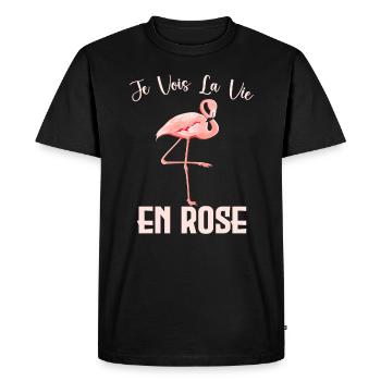 Flamand Rose - Vie En Rose - T-shirt Premium bio Homme - noir - Devant - Nico (187cm)