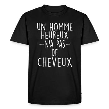 Homme Heureux n'a Pas de Cheveux - Calvitie Cadeau - T-shirt Premium bio Homme - noir - Devant - Nico (187cm)