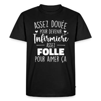 Infirmiere et folle Cadeau Humoristique Infirmière - T-shirt Premium bio Homme - noir - Devant - Nico (187cm)
