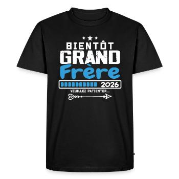 Bientôt Grand Frère 2026 - Futur grand-frère - T-shirt Premium bio Homme - noir - Devant - Nico (187cm)