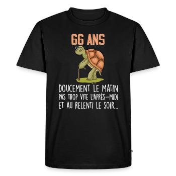 66 ans tortue anniversaire doucement vite ralenti - T-shirt Premium bio Homme - noir - Devant - Nico (187cm)