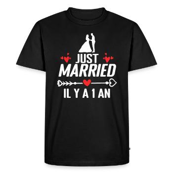 Noces De Coton Cadeau Anniversaire De Mariage 1 An - T-shirt Premium bio Homme - noir - Devant - Nico (187cm)