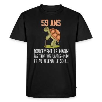 59 ans tortue anniversaire doucement vite ralenti - T-shirt Premium bio Homme - noir - Devant - Nico (187cm)