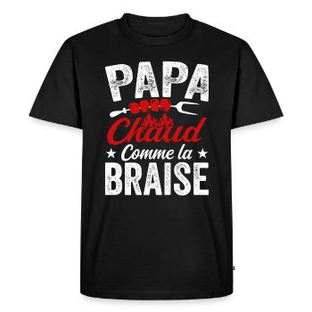 Papa Chaud Comme La Braise, Cadeau Humour Barbecue - T-shirt Premium bio Homme - noir - Devant - Nico (187cm)