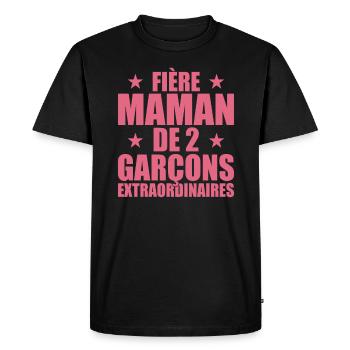 Fière Maman de 2 Garçons Extraordinaire - Cadeau - T-shirt Premium bio Homme - noir - Devant - Nico (187cm)
