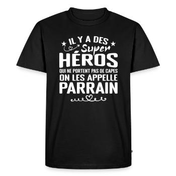 Parrain Super Héros Cadeau Humour Parrain - T-shirt Premium bio Homme - noir - Devant - Nico (187cm)