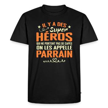 Parrain Super Héros Cadeau Humour Parrain - T-shirt Premium bio Homme - noir - Devant - Nico (187cm)