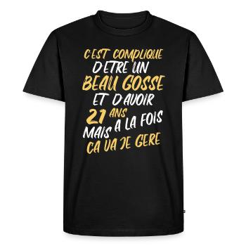 Cadeau D'anniversaire Beau gosse et d'avoir 21 ans - T-shirt Premium bio Homme - noir - Devant - Nico (187cm)