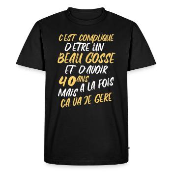 Cadeau D'anniversaire Beau gosse et d'avoir 40 ans - T-shirt Premium bio Homme - noir - Devant - Nico (187cm)
