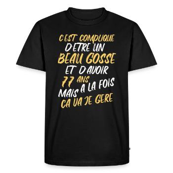 Cadeau D'anniversaire Beau gosse et d'avoir 77 ans - T-shirt Premium bio Homme - noir - Devant - Nico (187cm)
