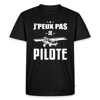 J'peux Pas Je Pilote - Cadeau Rétro Avion - T-shirt Premium bio Homme - noir - Devant - Nico (187cm)