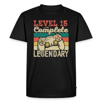 Niveau 15 Complete, Cadeau D'anniversaire 15 Ans - T-shirt Premium bio Homme - noir - Devant - Nico (187cm)
