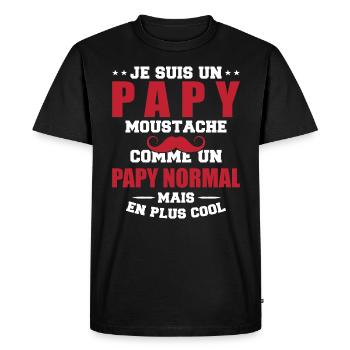 Un papy moustache comme un papy normal - T-shirt Premium bio Homme - noir - Devant - Nico (187cm)