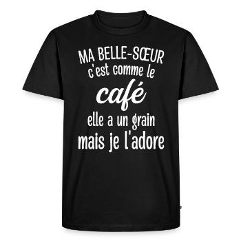 Belle-sœur Grain Café - T-shirt Premium bio Homme - noir - Devant - Nico (187cm)