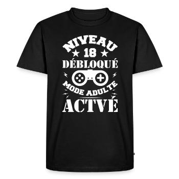 Niveau 18 Débloqué Anniversaire 18 Ans - T-shirt Premium bio Homme - noir - Devant - Nico (187cm)