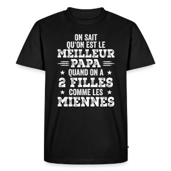 Meilleur Papa de Deux Filles - T-shirt Premium bio Homme - noir - Devant - Nico (187cm)