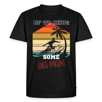 Surfeur design avec des palmiers, rayures rétro, anglais - T-shirt Premium bio Homme - noir - Devant - Nico (187cm)