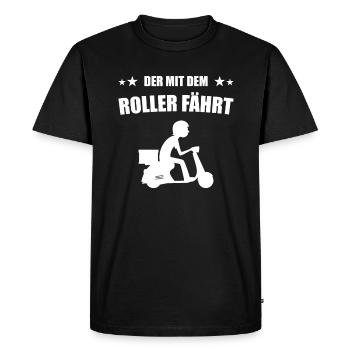 Der mit dem Roller fährt Rollerfahrer - Männer Premium Bio T-Shirt - Schwarz - Vorne - Nico (187cm)