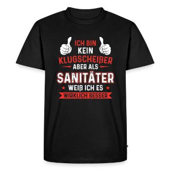 Kein Klugscheißer Sanitäter weiß ich es besser - Männer Premium Bio T-Shirt - Schwarz - Vorne - Nico (187cm)