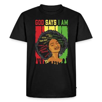 Une fille afro-américaine Dieu dit que je suis black pride - T-shirt Premium bio Homme - noir - Devant - Nico (187cm)