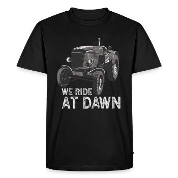 We Ride At Dawn Dad Lawn Mower Make Laugh Day Yard - Men's Premium Organic T-Shirt - black - Front - Nico (187cm)