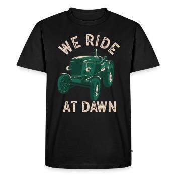 We Ride At Dawn Dad Lawn Mower Make Laugh Day Yard - Men's Premium Organic T-Shirt - black - Front - Nico (187cm)