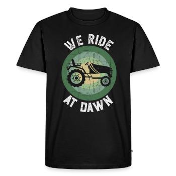 We Ride At Dawn Dad Lawn Mower Make Laugh Day Yard - Men's Premium Organic T-Shirt - black - Front - Nico (187cm)