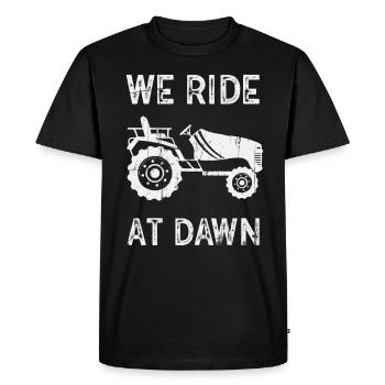 We Ride At Dawn Dad Lawn Mower Make Laugh Day Yard - Men's Premium Organic T-Shirt - black - Front - Nico (187cm)