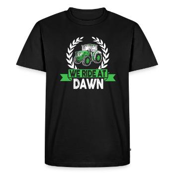 We Ride At Dawn Dad Lawn Mower Make Laugh Day Yard - Men's Premium Organic T-Shirt - black - Front - Nico (187cm)