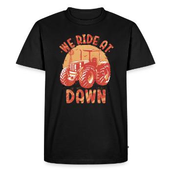 We Ride At Dawn Dad Lawn Mower Make Laugh Day Yard - Men's Premium Organic T-Shirt - black - Front - Nico (187cm)