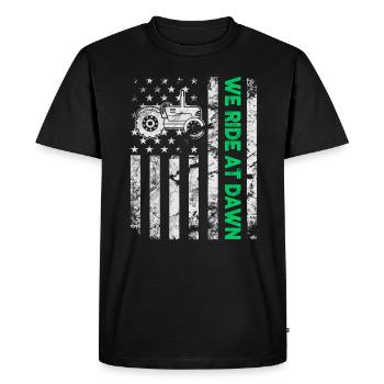 We Ride At Dawn Dad Lawn Mower Make Laugh Day Yard - Men's Premium Organic T-Shirt - black - Front - Nico (187cm)