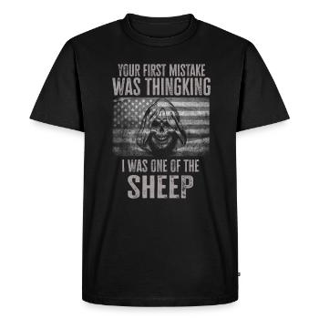 Votre première erreur a été de penser que j’étais un mouton - T-shirt Premium bio Homme - noir - Devant - Nico (187cm)