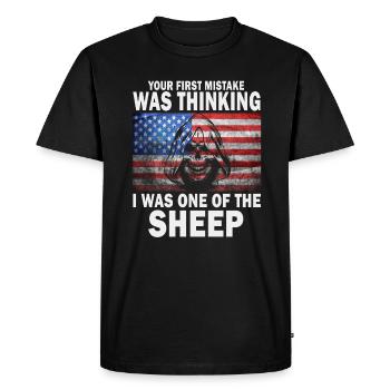 Votre première erreur a été de penser que j’étais un mouton - T-shirt Premium bio Homme - noir - Devant - Nico (187cm)