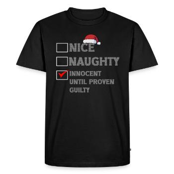 Gentil méchant innocent jusqu’à preuve du contraire - T-shirt Premium bio Homme - noir - Devant - Nico (187cm)
