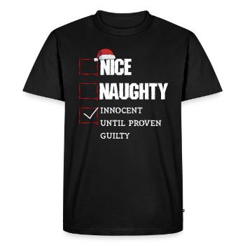 Gentil méchant innocent jusqu’à preuve du contraire - T-shirt Premium bio Homme - noir - Devant - Nico (187cm)