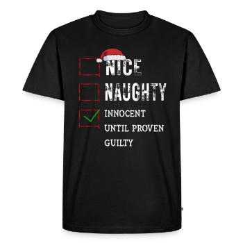 Gentil méchant innocent jusqu’à preuve du contraire - T-shirt Premium bio Homme - noir - Devant - Nico (187cm)