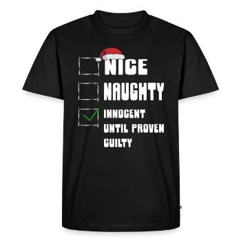 Gentil méchant innocent jusqu’à preuve du contraire - T-shirt Premium bio Homme - noir - Devant - Nico (187cm)