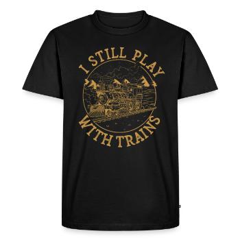 I Still Play With Trains Locomotive Engine Drivers - Men's Premium Organic T-Shirt - black - Front - Nico (187cm)
