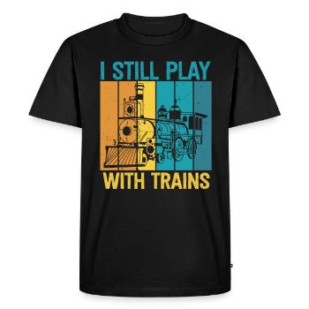 I Still Play With Trains Locomotive Engine Drivers - Men's Premium Organic T-Shirt - black - Front - Nico (187cm)