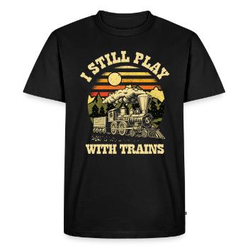 I Still Play With Trains Locomotive Engine Drivers - Men's Premium Organic T-Shirt - black - Front - Nico (187cm)