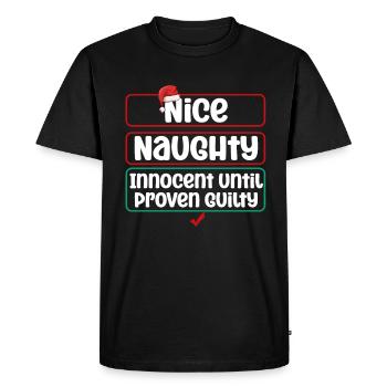 Gentil méchant innocent jusqu’à preuve du contraire - T-shirt Premium bio Homme - noir - Devant - Nico (187cm)
