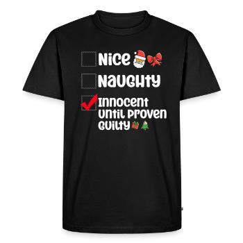 Gentil méchant innocent jusqu’à preuve du contraire - T-shirt Premium bio Homme - noir - Devant - Nico (187cm)