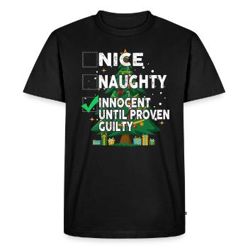 Gentil méchant innocent jusqu’à preuve du contraire - T-shirt Premium bio Homme - noir - Devant - Nico (187cm)