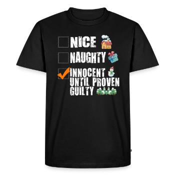 Gentil méchant innocent jusqu’à preuve du contraire - T-shirt Premium bio Homme - noir - Devant - Nico (187cm)
